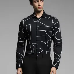 Jack & Jones Black Slim Fit Abstract Shirt-image-44