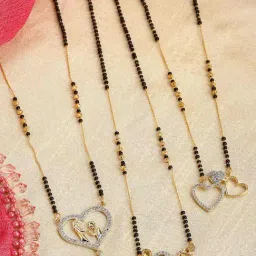 Zeneme Gold Plated Alloy Black Beaded AD Studded Mangalsutras Set of 3-image-5