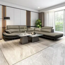 Durian Orlando Slate Grey Premium Leatherette 4 Seater L-Shape Sofa-image-0