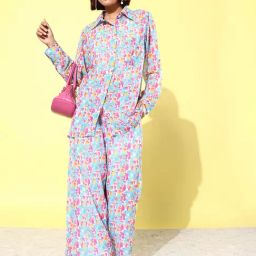 Anvi Be Yourself Blue & Pink Floral Print Co-Ord Set-image-41