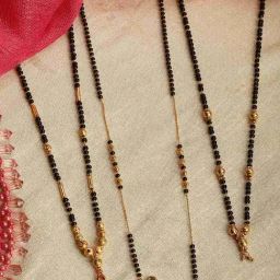 Zeneme Gold Plated Black White AD Studded Beaded Mangalsutra Set of 3-8