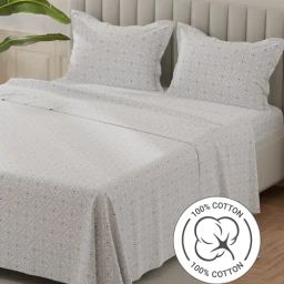Layers Lumina Floret Grey & White Cotton Ethnic 140 TC Flat King Bedsheet with 2 Pillow Covers-picture-18
