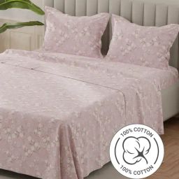 Layers Lumina Floret Light Pink Cotton Floral 140 TC Flat King Bedsheet with 2 Pillow Covers-picture-34