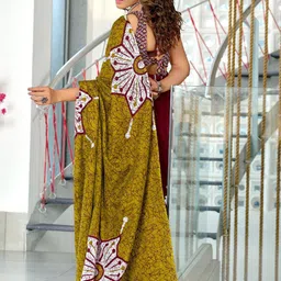 KALINI Abstract Block Print Saree With Blouse Piece image 3