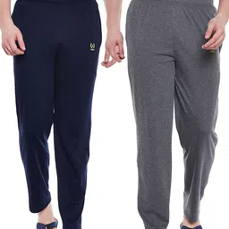 VIMAL Men Set Of 2 Grey And Navy Blue Solid Lounge Pants-picture-3