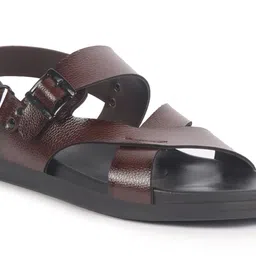 FAUSTO Men PU Comfort Open Toe Hook & Loop Adjustable Strap Criss Cross Slip On Sandals image 5