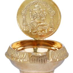 Exotic India Gold Toned Brass Ganesha Puja Diya-image-42