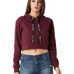 Miss Chase Maroon Full Sleeves Crop Hoodie-45