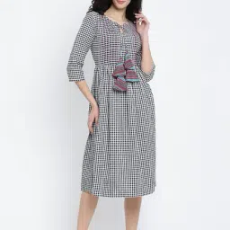 Fabnest Black & White Checks Below Knee Dress-image-35