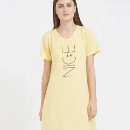 Soie Yellow Cotton Printed Sleep T-Shirt-image-38