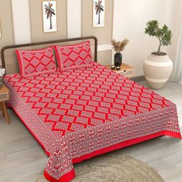 Texstylers Pink Ethnic Motifs Printed Cotton 186TC Queen Size Bedsheet Set 2.08 m x 2.28 m-image-60