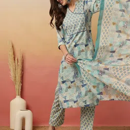 Sangria Digital Printed V-neck Kurta with Trouser & Dupatta-picture-37