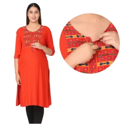 Morph Maternity Feeding Kurta With Vertical Nursing - Orange-picture-47