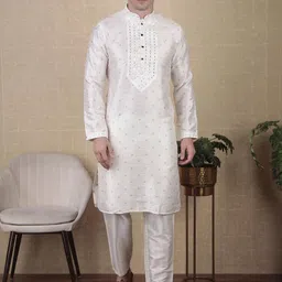 PulseIQ Men White Art Silk Kurta Sets-picture-26