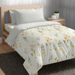 The Happy Pod Off White & Yellow Floral Microfiber Single Bedding Set-44
