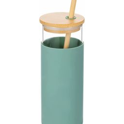 KolorFish Glass Tumbler With Straw & Removable Silicone Bamboo Lid Green - 500 ml-10