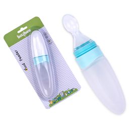 BAYBEE Silicone Squeeze Food Feeder Bottle With Spoon - Blue-picture-23