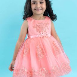 Babyhug Sleeveless Embroidered Party Frock -  Peach-picture-19