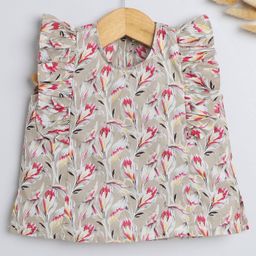 The Magic Wand Sleeveless Floral Motif Printed Frilled Top - Beige-picture-10