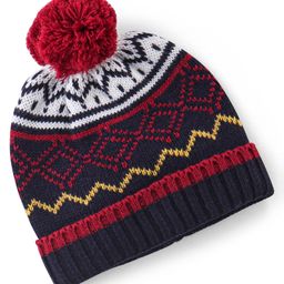 Babyhug Woollen Acrylic Knit Cap With Pom Pom Navy Blue & Red  - Diameter 12 cm-16