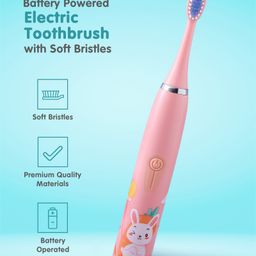 Rabbit Print Battery Powered Electric Toothbrush with Soft Bristles - Pink-image-29