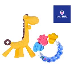 Luvlittle Silicone Combo Of Giraffe Shape & Rattle Handle Teethers - Yellow-27