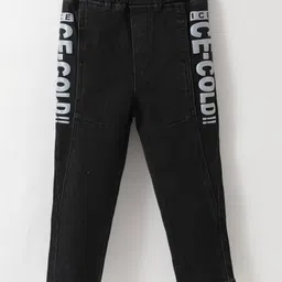 Kookie Kids Denim Full Length Jeans with Side Text Print - Black-picture-37