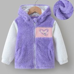 Kookie Kids Full Sleeves Hooded Fur Winter Jacket With Heart Design - Purple-image-86