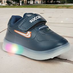 Lil Lollipop Soccer Text Designed Velcro Closure LED Shoes - Navy Blue-image-20