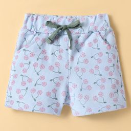 Evimo Single Jersey Knit Knee Length Shorts with Floral Stem Print - Light Blue-image-27
