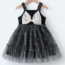 Mark & Mia Sleeveless Party Frock With Glitter Print & Bow Applique - Black-image-78