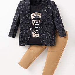 Dapper Dudes Full Sleeves Abstract Embroidered Blazer With Typography Printed Tee & Pant Set - Black-picture-14