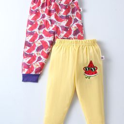 BUMZEE Cotton Knit Full Length Lounge Pants with Watermelon Print Pack of 2 - Yellow & Red-image-75
