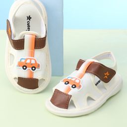 Cute Walk by Babyhug Velcro Closure Sandals With Car Applique - Brown-image-31
