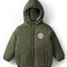 Babyoye Woven Full Sleeves Padded Hooded Jacket With Pockets - Olive Green-picture-32