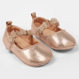 Cute Walk by Babyhug Velcro Closure Booties With Butterfly Applique - Golden-picture-10