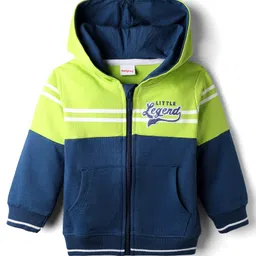 Babyhug Cotton Knit Full Sleeves Hooded Sweatjacket With Text Embroidery & Kangaroo Pockets - Navy Blue & Green-picture-14