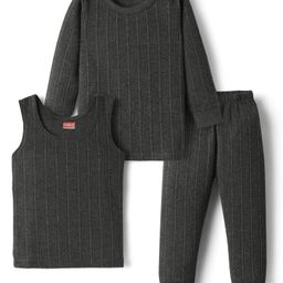 Babyhug Knit Full Sleeves Solid Color Thermal Inner Wear Set - Charcoal Grey-image-41