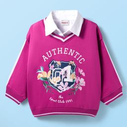 Babyhug Cotton Knit Full Sleeves Collar Neck Sweatshirt With Floral Print - Fuchsia-picture-38