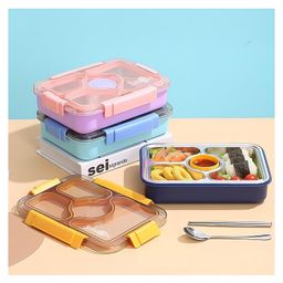 Elecart 4-Compartment Stainless Steel Lunch Box 1000mL Insulated & Leakproof Tiffin for Kids & Adults (Pack 1 Random Colour)-0