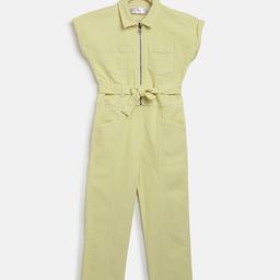 Tales & Stories Cotton Woven Sleeveless Solid Jumpsuit - Light Yellow-picture-3