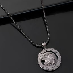 Voylla Men Rhodium-Plated Eclipse Hawk Egale Circular Oxidised Pendant with Chain-image-61