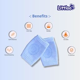 Littloo Baby Safety Protector Knee & Elbow Pads for Anti-Slip Crawling Experience Made with Soft Cotton Elastic and Stretchable - Blue image 3