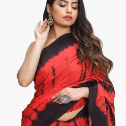 JALTHER Red & Black Tie and Dye Pure Cotton Block Print Saree image 4