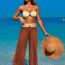Plus Curvves Strapless Swimwear Coverup Set-image-72