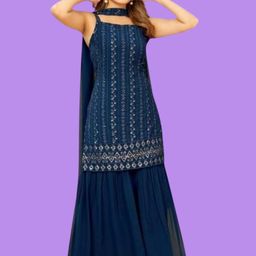 PARROT CREATION Embroidered Straight Sequinned Kurti With Sharara And Dupatta-17