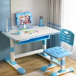 StarAndDaisy Kids Blue & White Wooden Study Table & Chair With LED Lamp-17