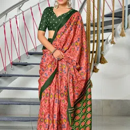 Panzora Ethnic Motifs Block Printed Mulmul Cotton Ready To Wear Saree-picture-22