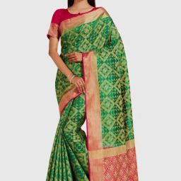 Mimosa Green Woven Sarees With Blouse-image-5