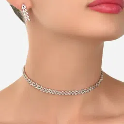 Zaveri Pearls Two Tone Cubic Zirconia Contemporary Bling Necklace & Earring Set-ZPFK15227-image-41